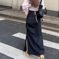黑色高腰褶皱工装半身裙
